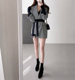 Designer Asymmetrical High-Low Blazer in Plaids with Belt