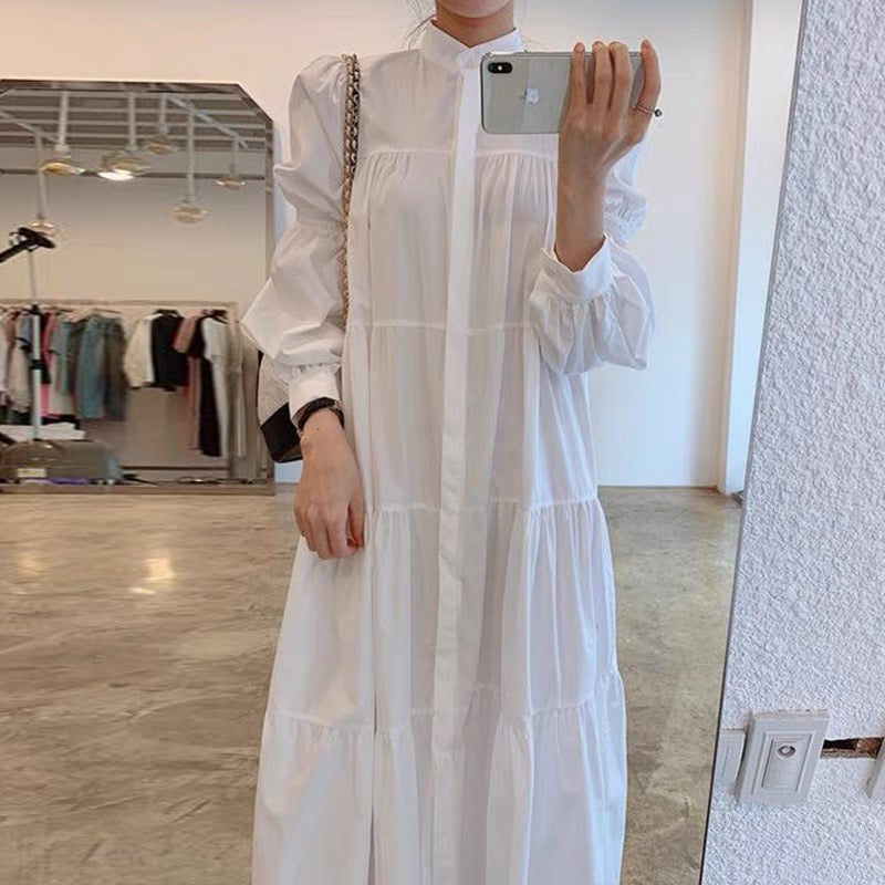 Tiered Long Sleeve Shirt Dress