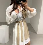 Color Block Metal Ring Belted Shirt Dress