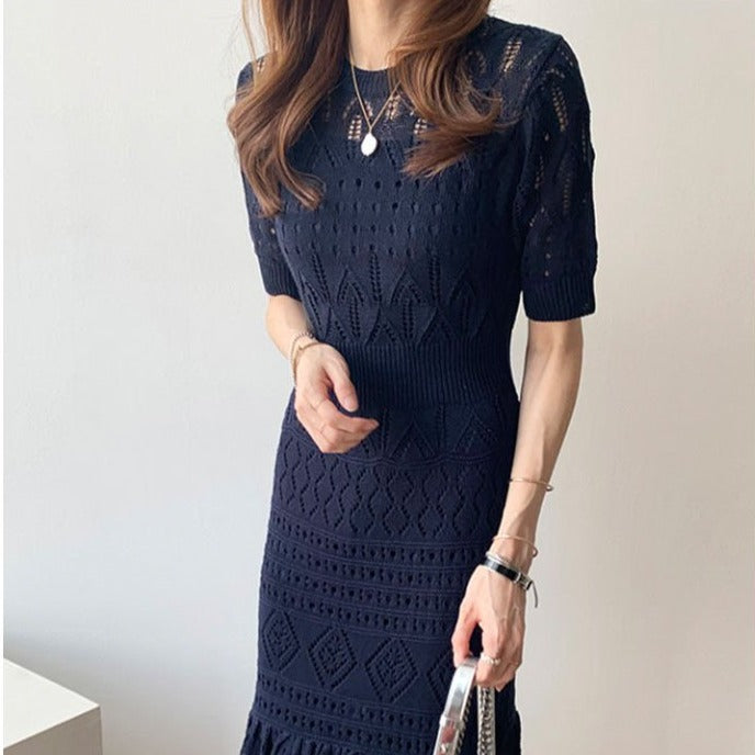 Open-Knit Soft Viscose Fishtail Dress