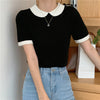 Black and White Knitted Top with Peter Pan Collar