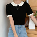 Black and White Knitted Top with Peter Pan Collar