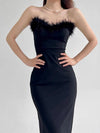 Black Faux Feather Fitted Dress