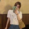 Yellow Embroidered Flower Knitted Short Sleeve Top