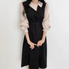 Korean Style Color Contrast Dress with Asymmetrical Collar