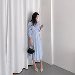 Long Sleeve Chiffon One Button Shirt Dress