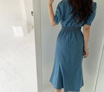 Denim V-Neck Fishtail Dress