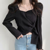 Designer Square Neck Front Knot Blouse