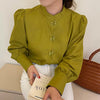 Oriental Style Long Sleeve Mock Neck Blouse with Frog Buttons