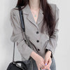 Long Sleeve Blouse with Notched Lapels and Drawstrings