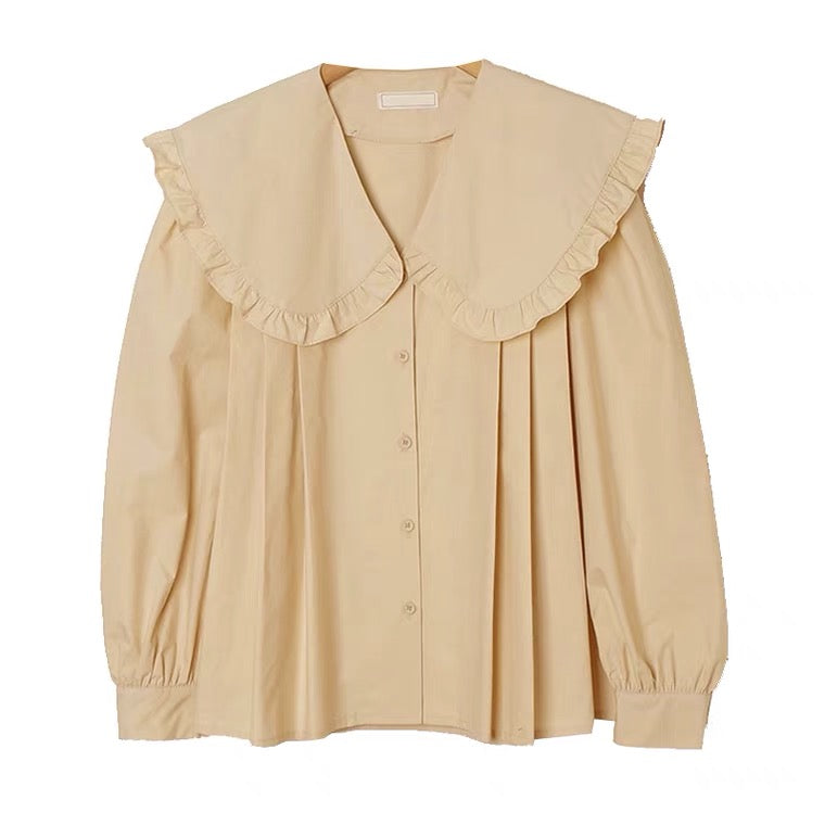 Babydoll Pleated Blouse with Oversized Collar