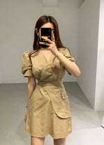 Short Sleeve Wrap Style Asymmetrical Belted Mini Dress