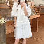 White Cotton Dress with Scalloped Lace Trims