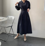 Minimalist Faux Wrap V-Neck Cotton Midi Dress