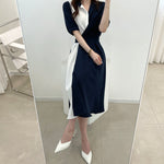 Korean Style Color Block Shirt Dress