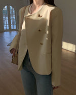 Round Neck Collarless Jacket with Side Buttons