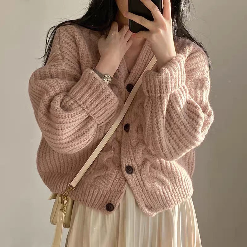 Loose Knit Braided Cable Cardigan