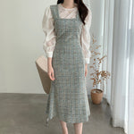 Color Tweed Midi Fishtail Strap Dress