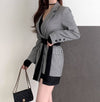 Designer Asymmetrical High-Low Blazer in Plaids with Belt