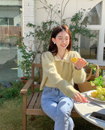 Sprout Green Angora Cardigan with Satin Peter Pan Collar