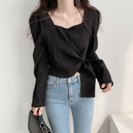 Designer Square Neck Front Knot Blouse