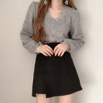 Long Sleeve Soft Knit Top with Lace Neckline