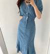 Denim V-Neck Fishtail Dress