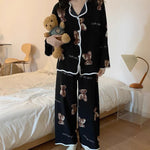 Korean Style Black Teddy Bear Pajama Set