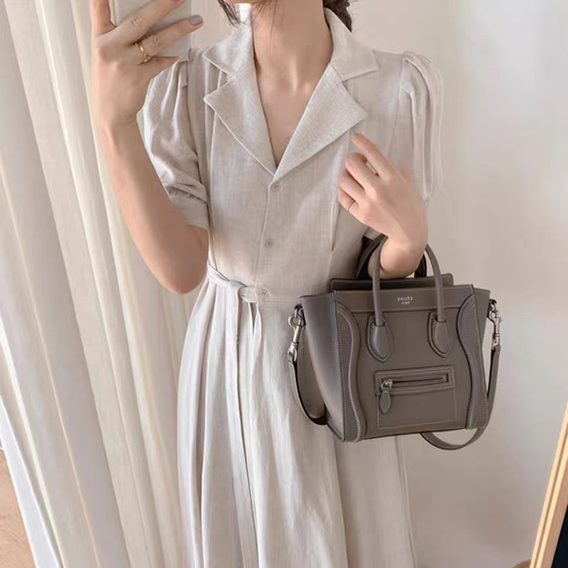 Linen Shirt Dress with Notched Lapels