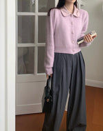 Soft Angora Cashmere Cardigan with Satin Collar