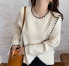 Designer Crew Neck Sweater with Contrasting Stitches