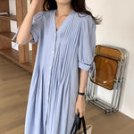 V-Neck Pleated Relaxed Dress