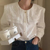 White Cotton Shirt with Oversized Eyelet Collar