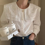 White Cotton Shirt with Oversized Eyelet Collar