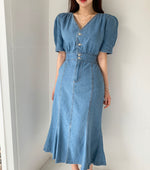 Denim V-Neck Fishtail Dress