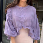 Taro High-Low Blouse with Balloon Sleeves