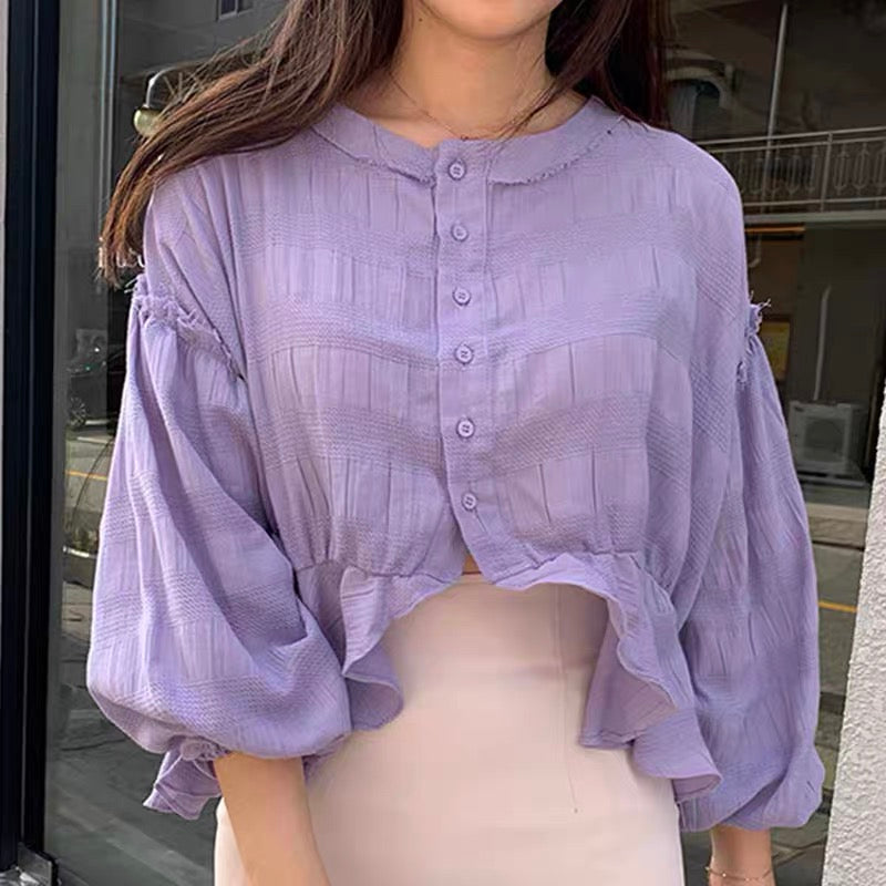 Taro High-Low Blouse with Balloon Sleeves