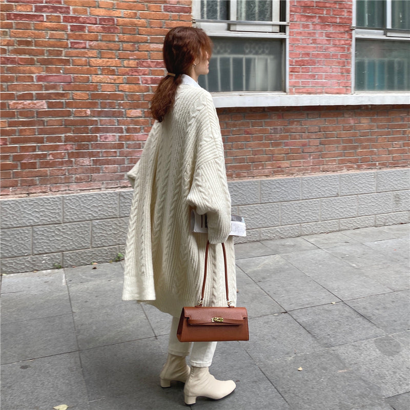 Cable Knit Open Front Relaxed Long Cardigan