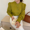 Oriental Style Long Sleeve Mock Neck Blouse with Frog Buttons