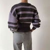 Round Neck Drop Shoulder Stripe Sweater with Gathered Waist and Slit