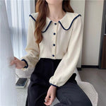 Large Collar Color Contrast Textured Blouse