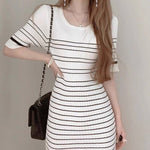 Ribbed Knit Stripe Midi Dress