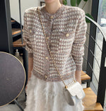 Embellished Multicolor Gold Button Crew Neck Cardigan