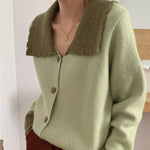 Two Tone Color Contrast Cardigan with Oversized Collar