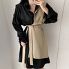 Color Block Metal Ring Belted Shirt Dress