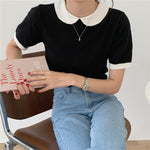 Black and White Knitted Top with Peter Pan Collar