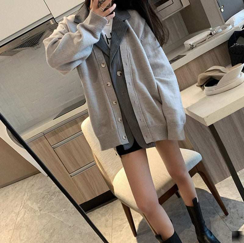 Designer Blazer Collar Oversized Cardigan