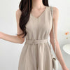 V-Neck Sleeveless Belted Dress