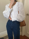 White Cotton Shirt with Oversized Eyelet Collar