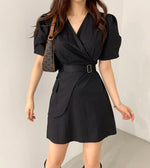 Short Sleeve Wrap Style Asymmetrical Belted Mini Dress